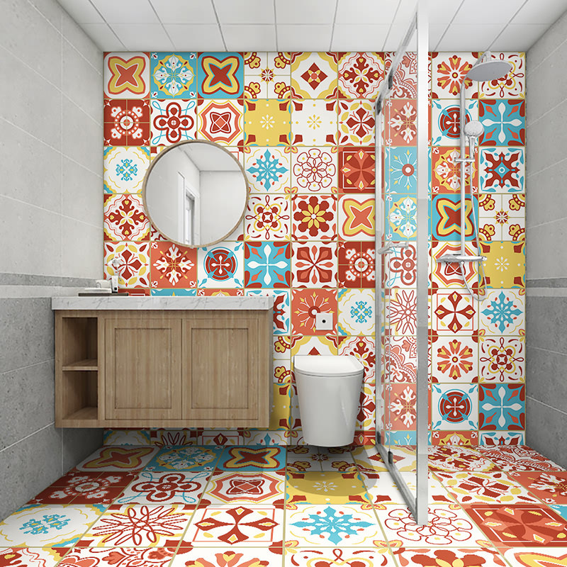 Makeup Room waterproof floor sticker Tile Sticker paper Balcony Kitchen Anti-oil sticker Decorative Flower Brick Floor Sticker self-adhesive wall sticker