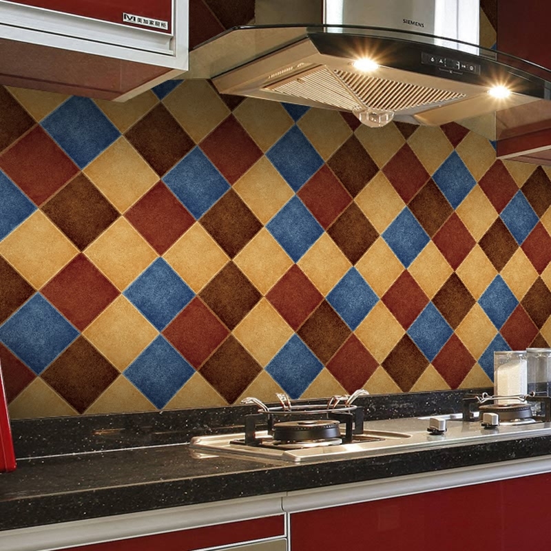 Kitchen anti-oil sticker wallpaper Self-adhesive powder room waterproof tile sticker paper Antique wall sticker Floor decal tile floor sticker