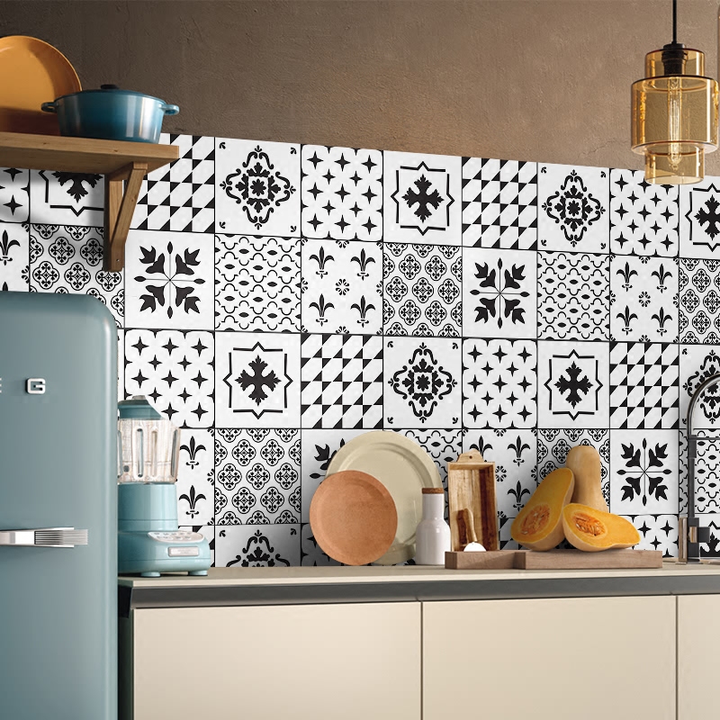 Nordic Black & White Small Flower Brick Sticker Makeup Room Tile Sticker Kitchen Anti-Oil Sticker Wallpaper Self-Adhesive Waterproof Floor Sticker