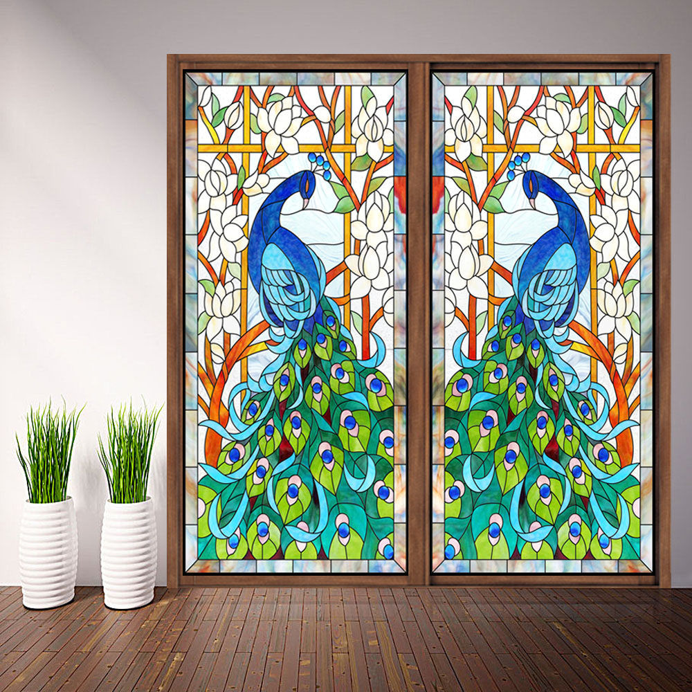 Colored, glue-free electrostatic glass fiber sand transparent European bathroom bathroom door and window stickers