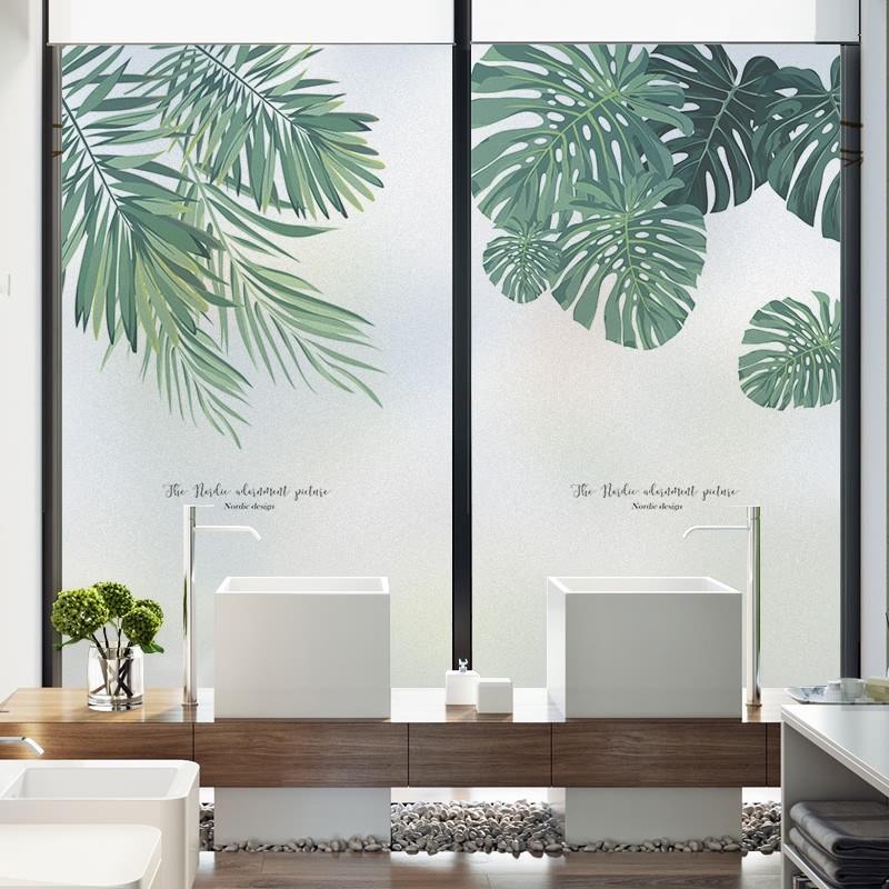 Nordic Plants Static Frosted semi-permeable glass Cling Film Windows Shading Glass Stickers dressing room Decorative Window Floral Paper