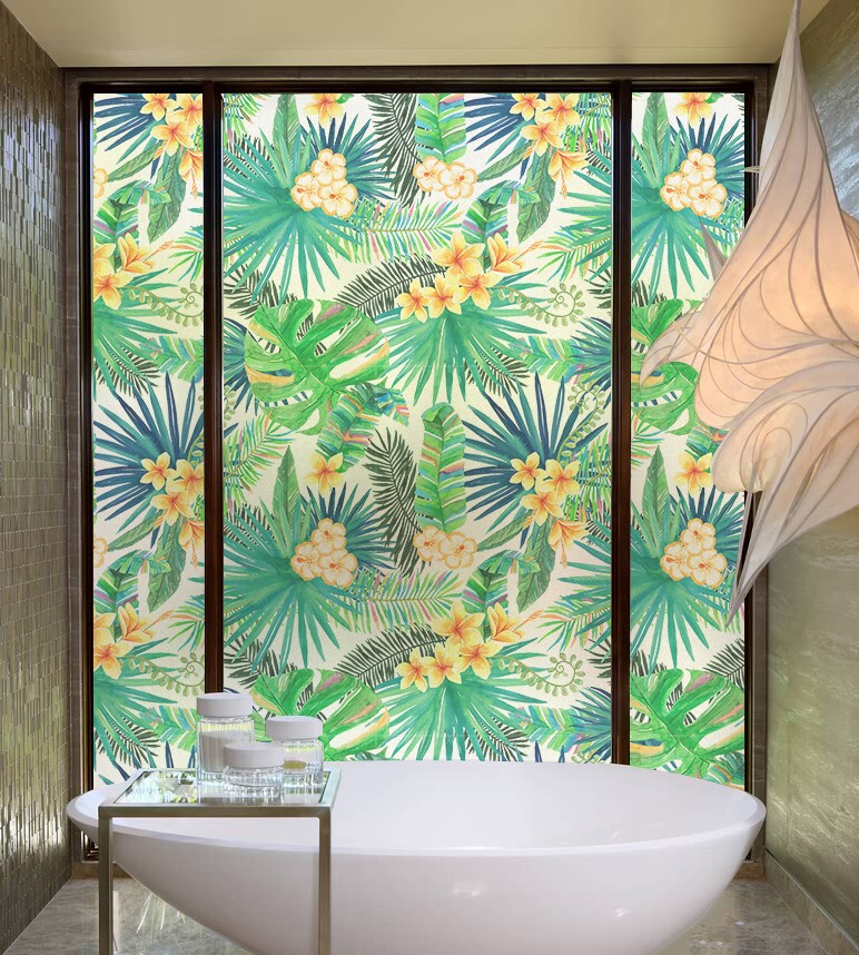 North Eurowind Frosted Sunscreen Semi-Permeable Glass Adhesive Film Window Door Glass Sticker Window Floral Paper Electrostatic Film Tropical Plant