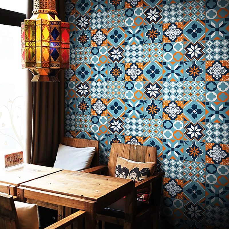 Bathroom bathroom decoration waterproof floor stickers kitchen oil-proof stickers Mediterranean self-adhesive tile stickers wall stickers wallpaper