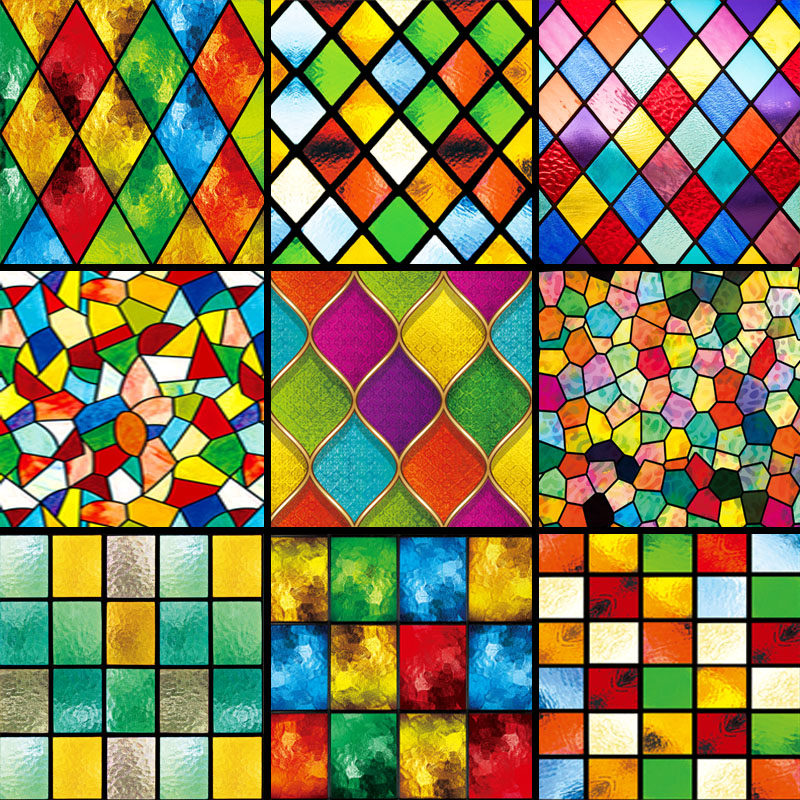 European retro colored church glass sticker Painted powder room anti-peeping window sticker Shading glass film