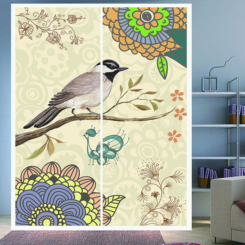 Customized wardrobe stickers refurbished sliding door glass film custom wooden door and window decals color sliding door stickers flowers