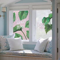Nordic green planting electrostatic shading window transparent glass film toilet bathroom waterproof glass sticker