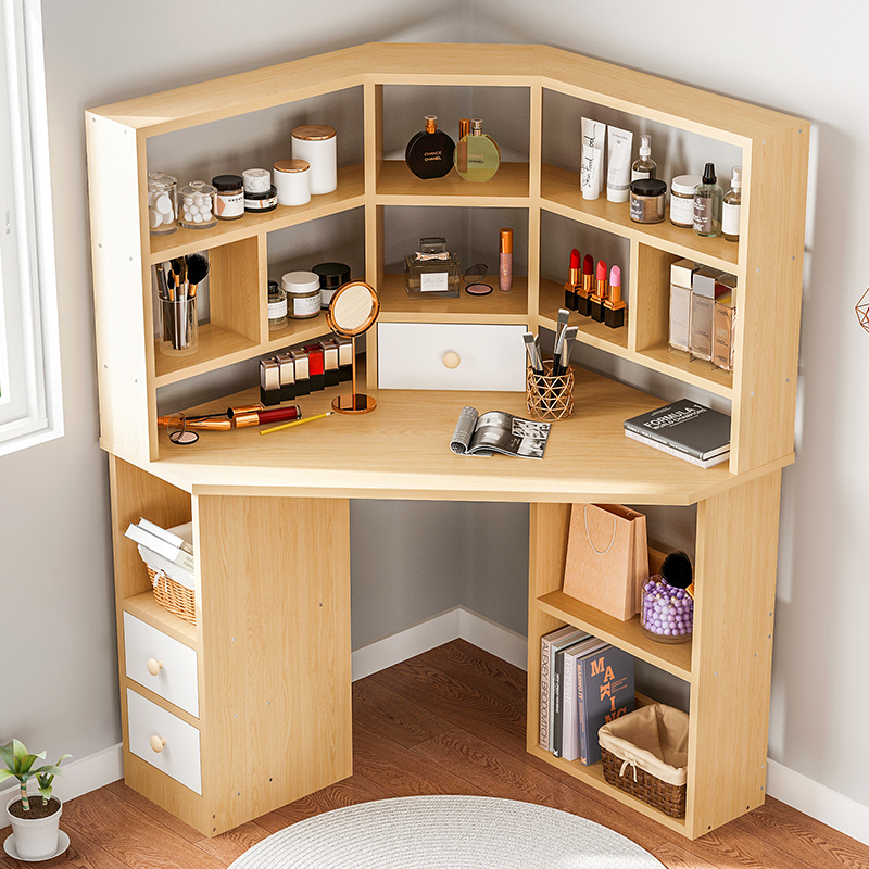 Bedroom Corner Corner Corner Book Table Imitation Solid Wood Triangle Wall Corner Computer Desktop Desk Bookshelf Combo YJD59