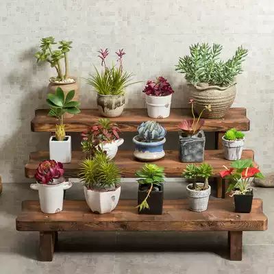 Anticorrosive wood terrace flower rack outdoor stepped succulent rack one layer retro multi-function solid wood flower rack MR04