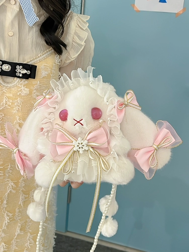 Плюшевый кролик, сумка через плечо, милая детская сумка из жемчуга, мультяшная сумка на одно плечо, стиль Лолита