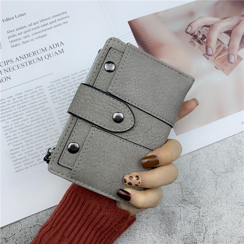 2021 new wallet women's short Korean version of simple matte two-fold buckle wallet multi-function card bag coin purse tide