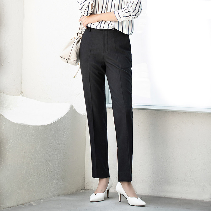 OFFIY display slim leg long LUXE series wool display slim high end Career long pants OL High waist straight drum Western pants woman
