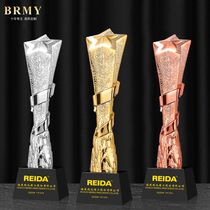 Resin Trophy Customized Sales Star Honor Recognition Crystal Trophy Medal Advanced Worker Anniversary Souvenir