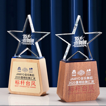 Crystal Trophy Customized Thumb Staff Student Children Five-pointed Star Wooden Trophy Glass Medal Manufacturers