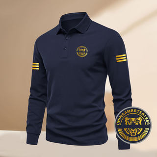 Fashionable polo long-sleeved t-shirt men's three stripes hong kong style lapel casual 2025 autumn and winter new bottoming collared top