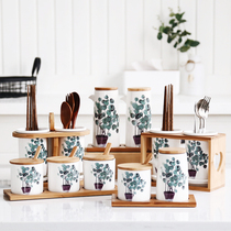 Ceramic seasoning box Seasoning tank Household combination set Restaurant seasoning Pepper oil salt bottle tank Vinegar pot Copper Qian grass