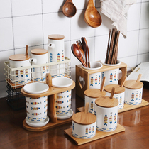 Nordic Japanese-style fish pattern ceramic seasoning cans Restaurant seasoning boxes and cans Set seasoning boxes Salt cans seasoning boxes bottles and cans