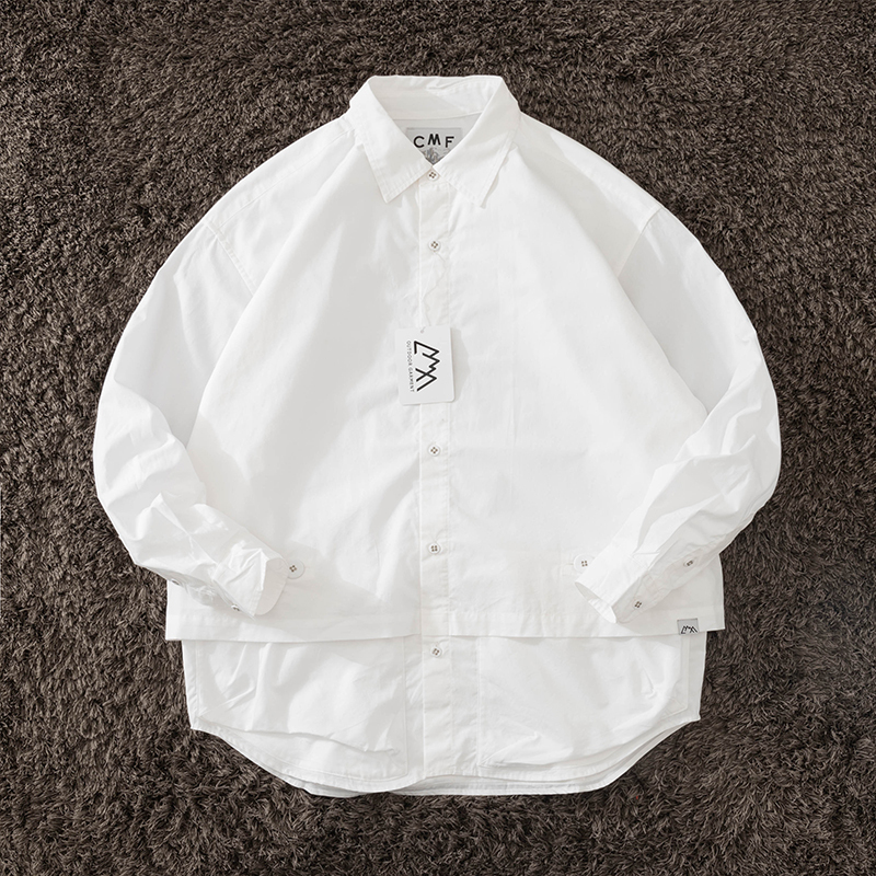 Xishan Haoniu Comfy Japanese-Style Functional Pure Cotton Large Pocket Single Shoulder Bag Spliced Long-Sleeve Loose Shirt Cmf Trendy