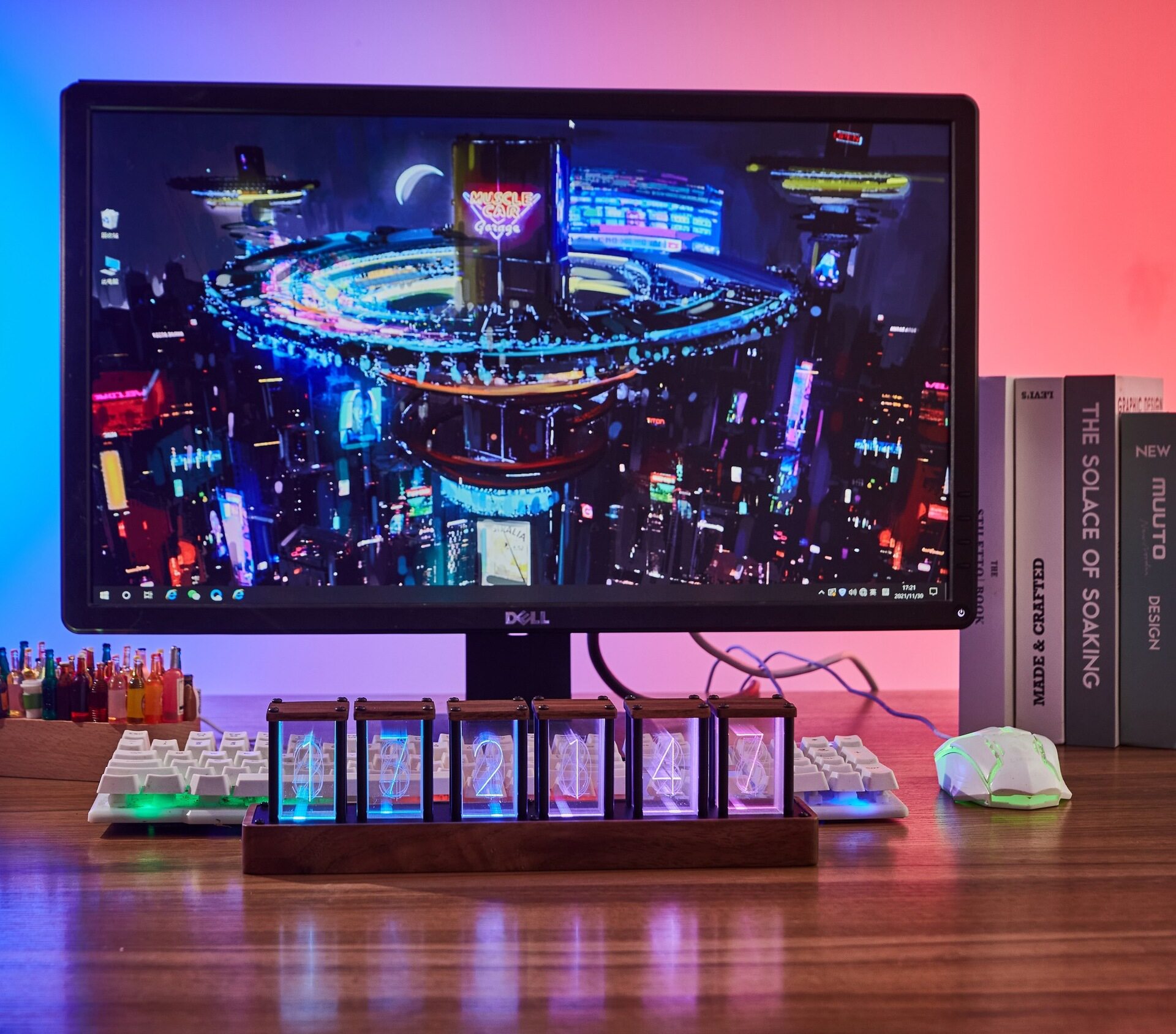 Настольные цифровые часы ZT-001R с LED-эффектом трубок