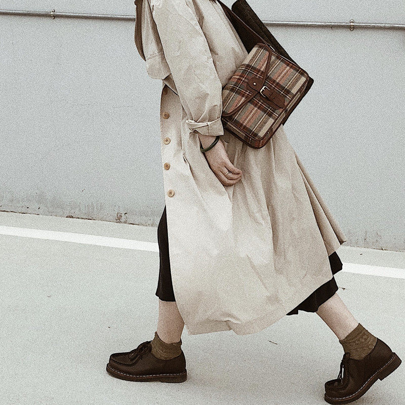 WINNOWx UK MOON wool plaid fabric Inlan retro casual diagonal Shoulder Bag single shoulder differential bag