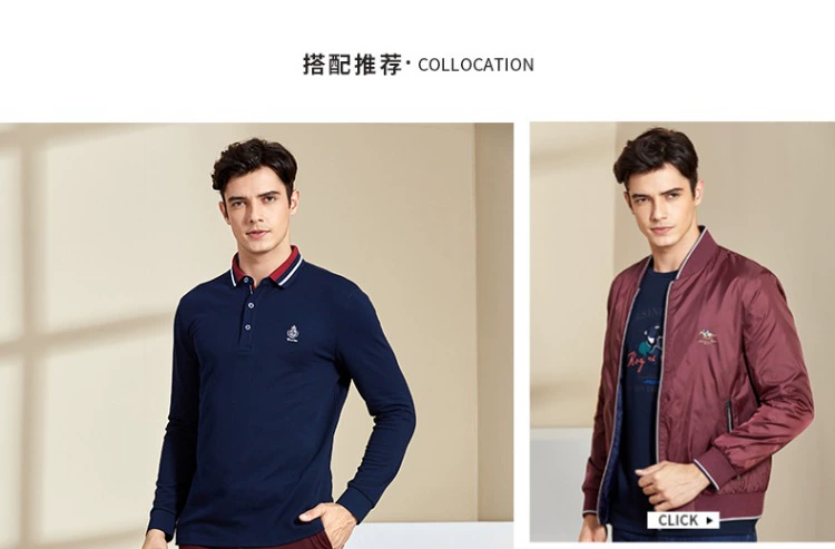 Fan Si Nuo 2018 mùa thu mới áo thun dài tay nam cotton ve áo mỏng màu xanh lá cây trung niên kinh doanh áo sơ mi POLO