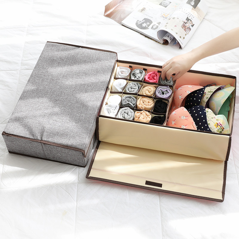 Japanese washable cotton and linen underwear storage box for bras, panties and socks finishing box fabric folding compartment with cover