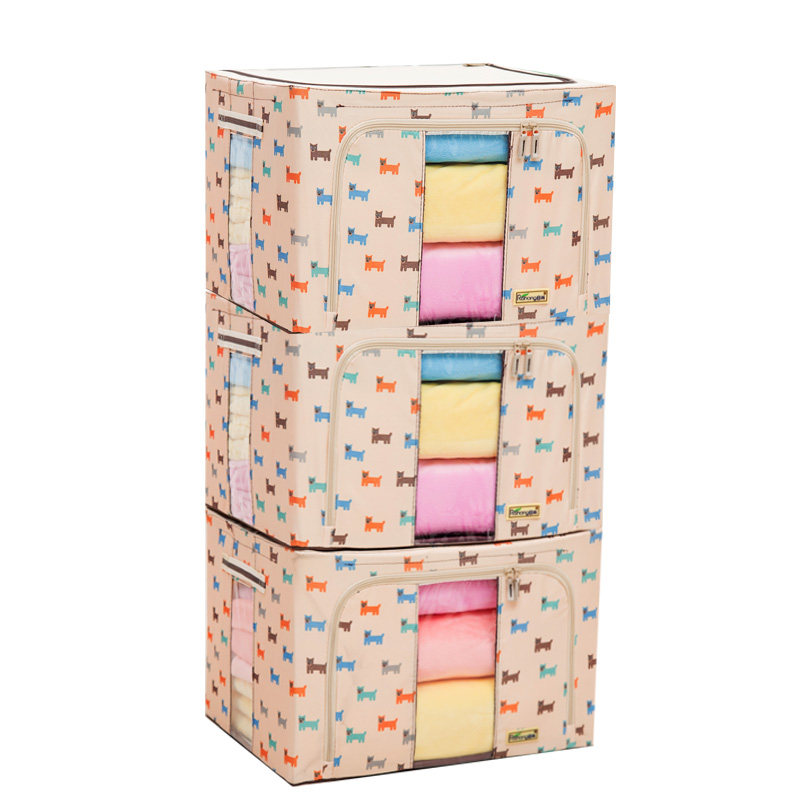 Rishang Oxford cloth steel frame box 100 liters 3-pack storage box Storage box double doors and double windows