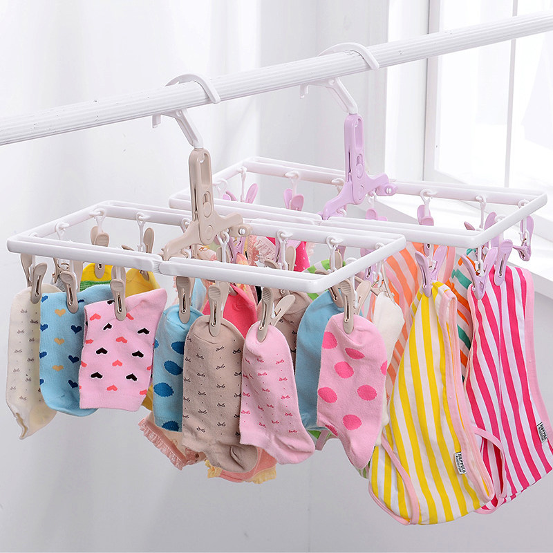 16-clip foldable multi-head adult clothes rack Plastic multi-clip children's sock rack Clip hanger hanger