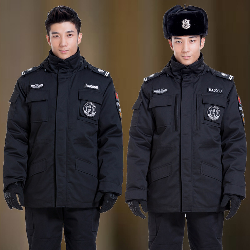 Security cotton-padded clothing multi-functional cold jacket male winter thick black overalls set training coat winter jacket