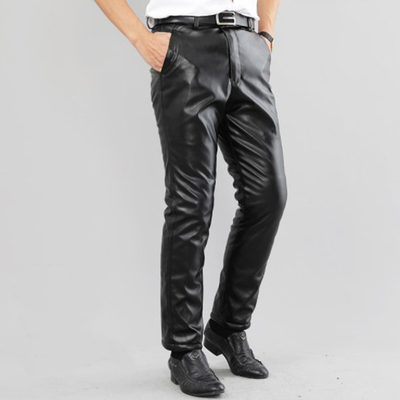 冬季男士加绒加厚防水摩托车骑行宽松皮裤男中老年防风保暖皮裤子