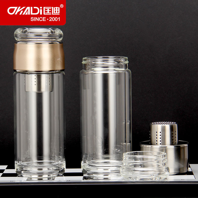 Kuang Di Tea Maker Cup Double Glass Cup Custom Print LOGO Custom Advertising Cup Booking As Gift Mug Print