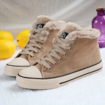 People-oriented cotton shoes girls high-top board shoes wild winter new Korean version of junior high school students plus velvet warm canvas shoes