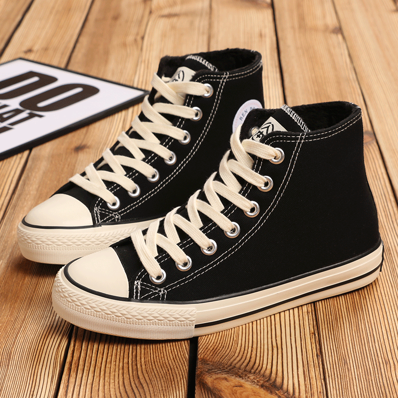 Man Ben high cylinder Canvas Shoes Girls Plus Suede Plus Cotton Warm Winter New Korean Version Girls Junior High School Student Cotton Shoes