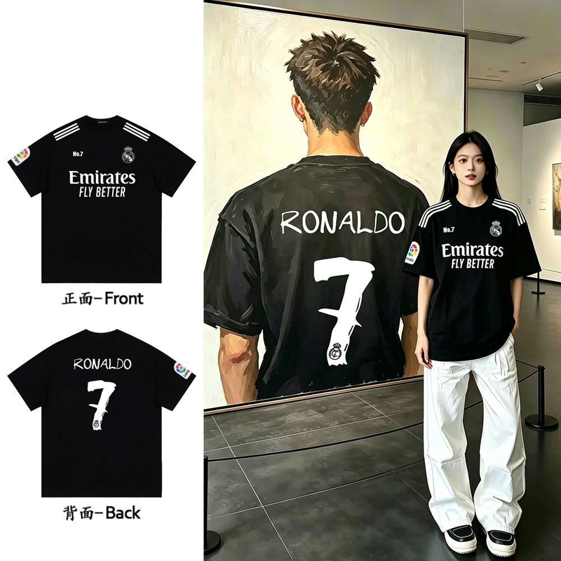 Real Madrid Cristiano Ronaldo No. 7 Jersey Short-Sleeved T-Shirt, Unisex Trendy Brand Loose Sports Football Training Wear Summer Top Real Madrid Cristiano Ronaldo No. 7 Jersey Short-Sleeved T-Shirt, Unisex Trendy Brand Loose Sports Football Training Wear Summer Top