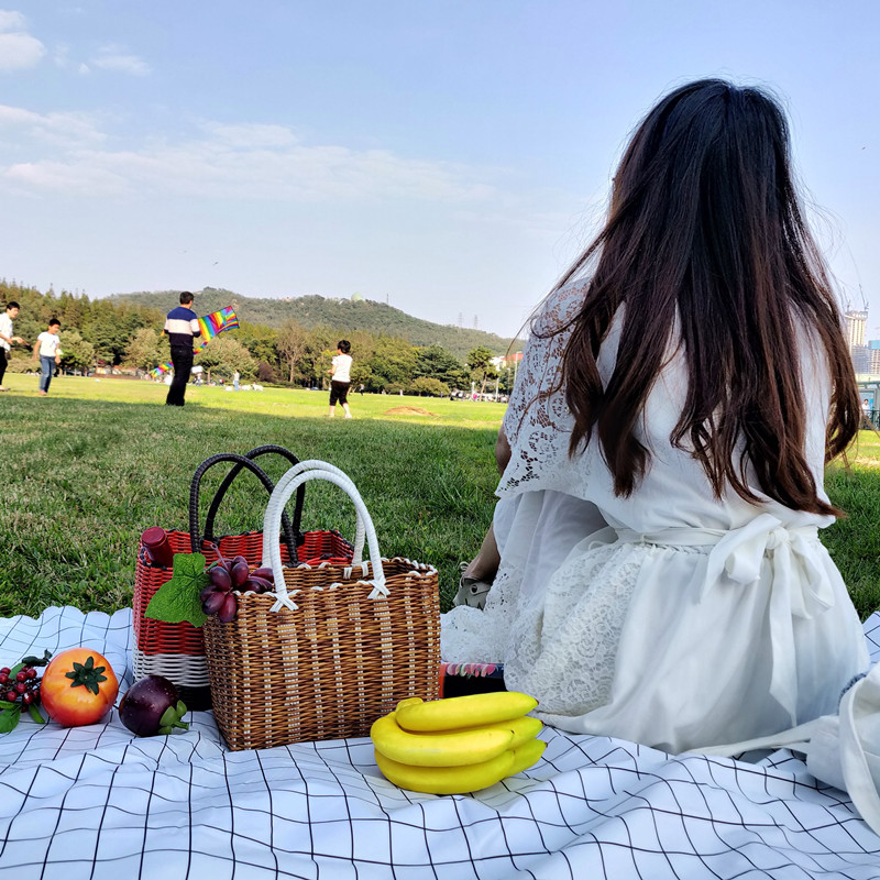 Picnic Basket Supplies Woven Basket Portable Rattan Woven Vegetables Prop Food Tote Bag Cutlery Empty Cart
