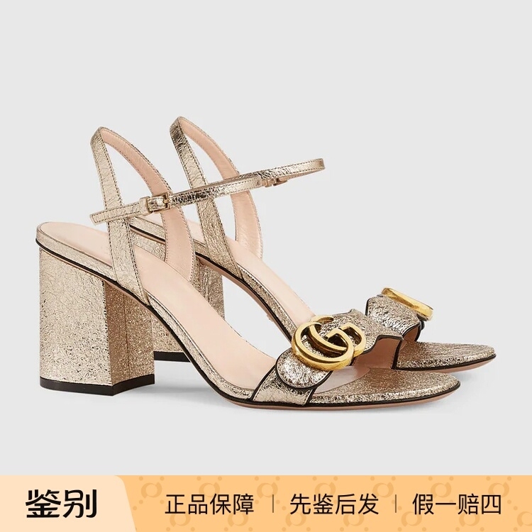 Brand New Genuine Gucci Gucci Metal Laminated Leather Sandals with Thick Heels and High Heels for Women 453379 Brand New Genuine Gucci Gucci Metal Laminated Leather Sandals with Thick Heels and High Heels for Women 453379