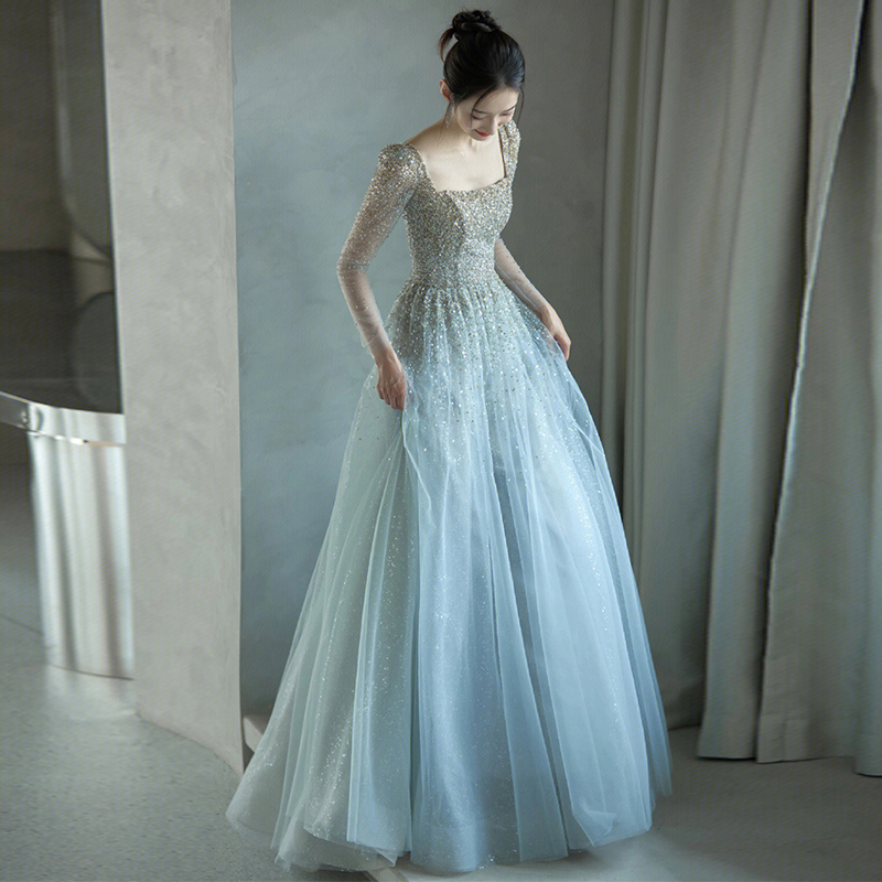 Banquet-Style Evening Dress 2026 New Autumn Long-Sleeved French-Style Super Fairy-Like Tulle Annual Meeting Host Performance Dress Banquet-Style Evening Dress 2026 New Autumn Long-Sleeved French-Style Super Fairy-Like Tulle Annual Meeting Host Performance Dress