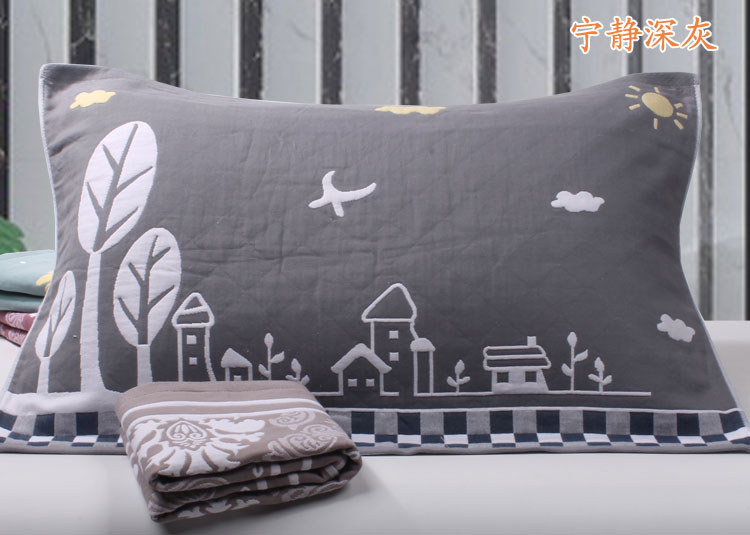 Cặp gạc bông nghệ thuật đôi sinh viên người lớn bốn mùa thoáng khí đôi mềm mại và thoải mái để tăng khăn gối ba lớp vỏ ga gối