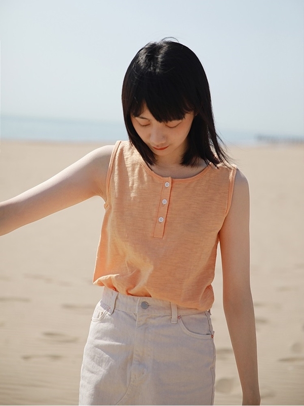 花吉A042港味复古纯棉无袖内搭宽松针织背心女百搭外穿潮上衣夏