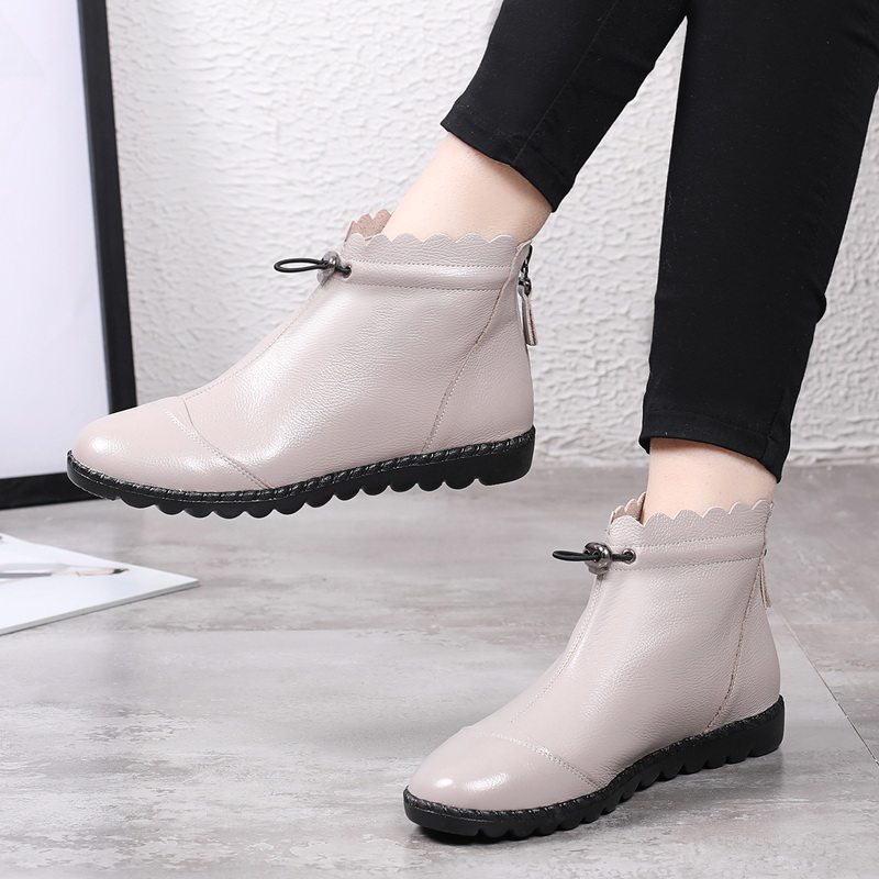 Single boots women's spring and autumn short boots 2023 new leather flat Martin boots hollow soft bottom mother shoes large size nude boots