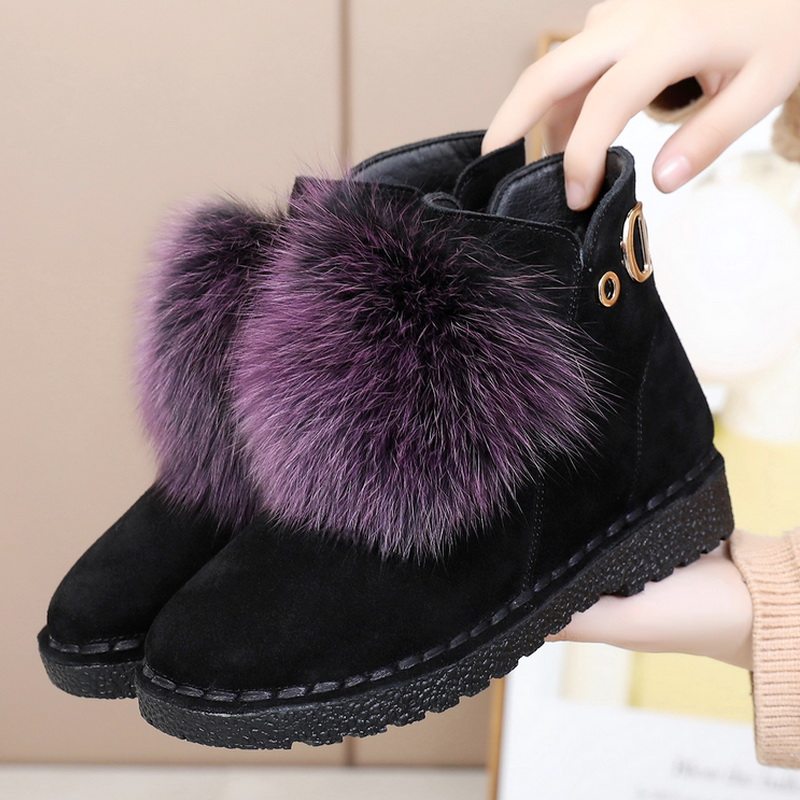 Snow boots women's 2022 new short winter plus velvet thick leather cotton boots large size 41-43 suede short boots