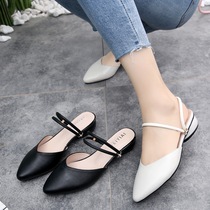 2022 new cow leather one pair of shoes with two women sandals low heel and outside wearing cold tug big code Baotou sandal women summer 41-43
