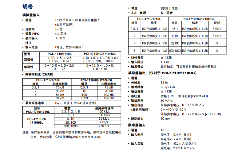 PCI-1710 100KS/s，12位高增益，PCI总线数据采集卡 