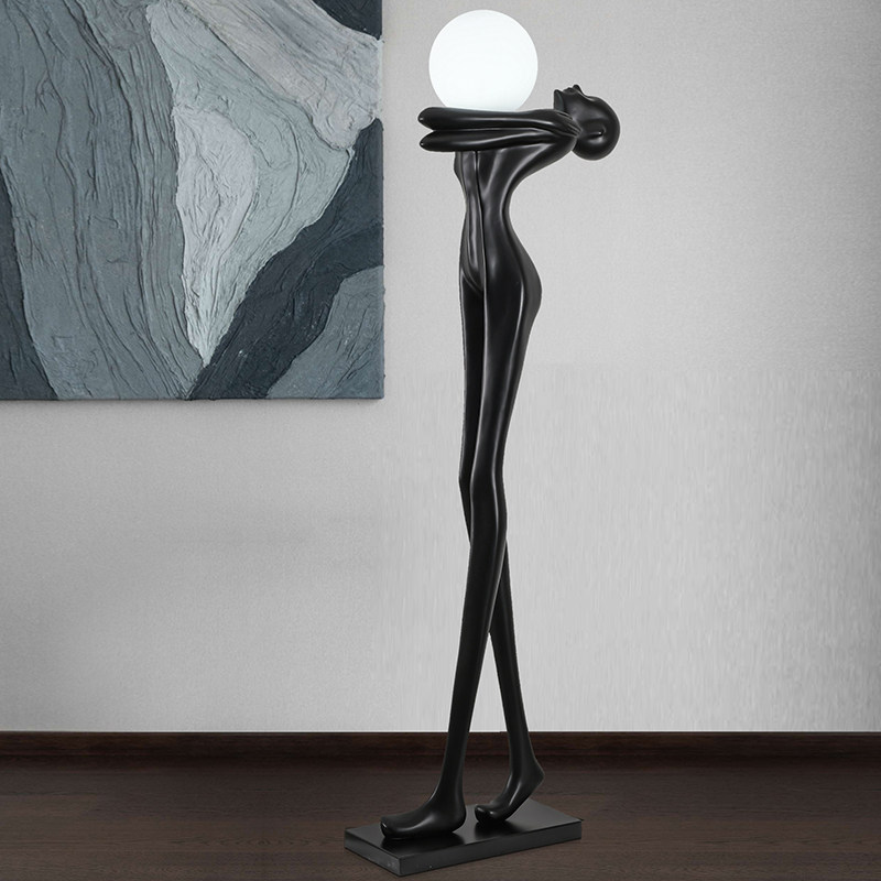 Postmodern Figure Art Sculpture Floor Lamp Lobby Home Living Room Light Lavish Fibreglass Large Decorative Swing