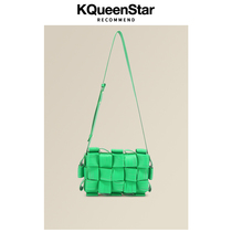 KQueenStar pillow bag womens autumn and winter 2022 new leather small square bag tassel woven bag lattice womens bag