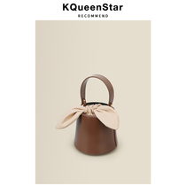 KQueenStar bucket bag womens autumn and winter 2022 new cowhide bow handbag shoulder messenger bag