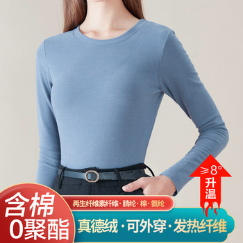 Women's Winter Thermal Underwear with Round Neck, Long-Sleeved Top Made of German Velvet, Slim-Fit Base Layer Cotton Sweater