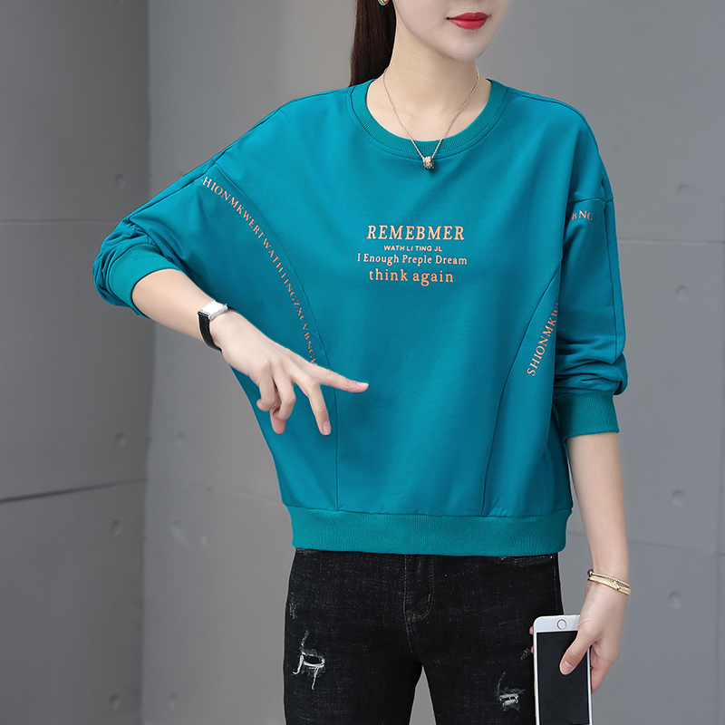 Sweatshirt lady pure cotton spring autumn loaded with long sleeve blouse 2021 student female large size wear thin and loose round collar sleeve head