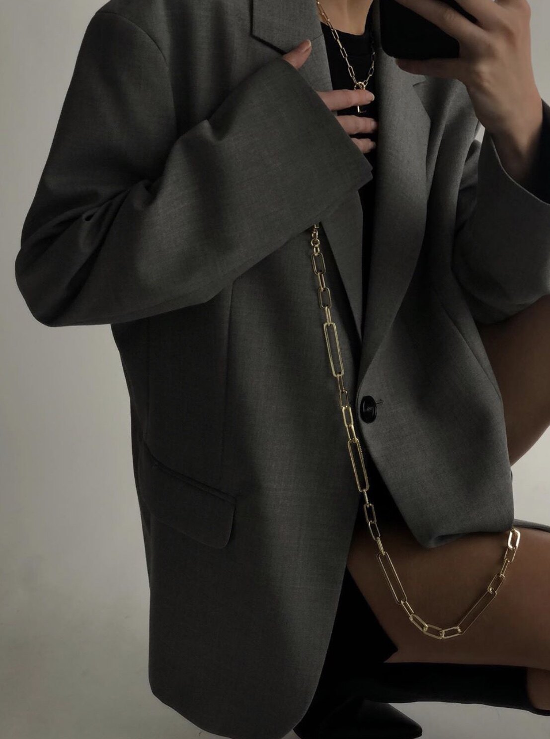 Astute special suit chain necklace design sense chain multifunctional metal lattice chain niche dark black