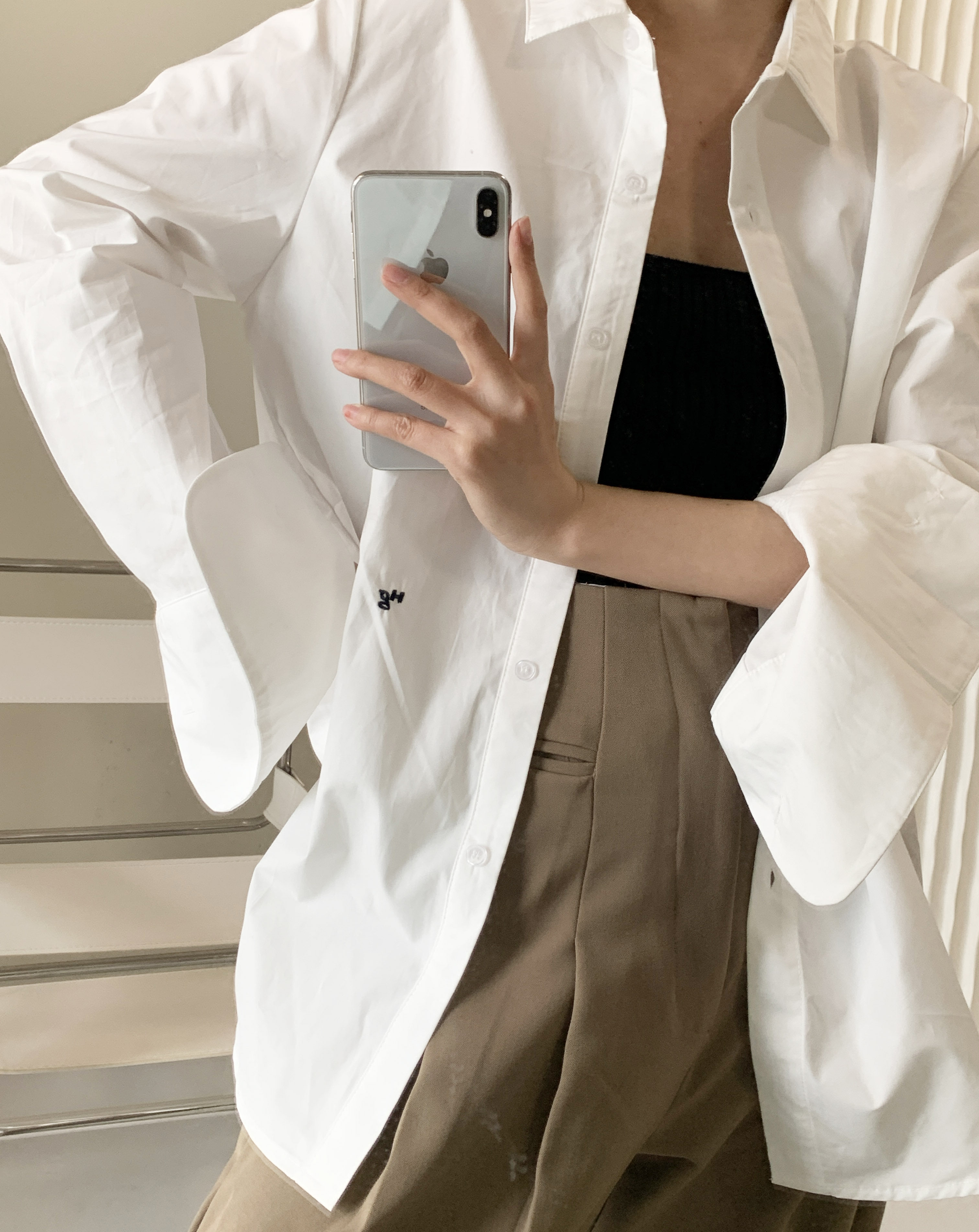 Homme * girls European and American cotton button shirt Hg * embroidered profile classic shirt cold wind