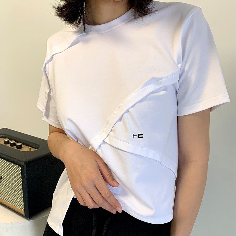 Spring and summer new irregular white short-sleeved commuter T-shirt summer BM hot girl breathable personality ins wind top spot